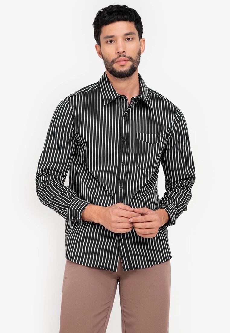ZALORA BASICS Pencil Stripes Regular Fit Shirt