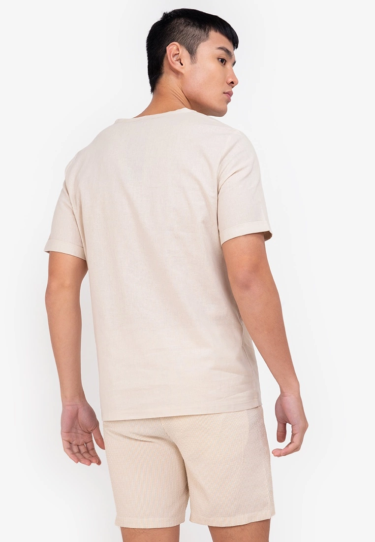 ZALORA BASICS Linen Blend Roll Up Sleeve T-Shirt - Billede 2