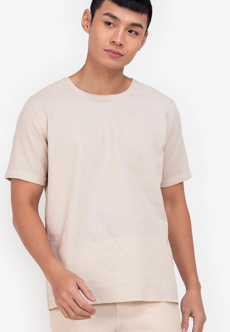 ZALORA BASICS Linen Blend Roll Up Sleeve T-Shirt - Billede 3