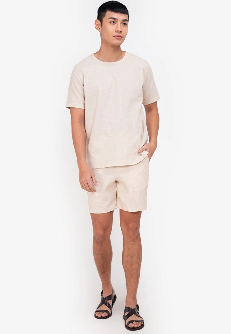ZALORA BASICS Linen Blend Roll Up Sleeve T-Shirt - Billede 4