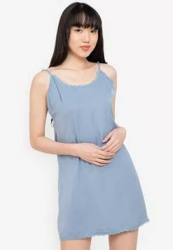 ZALORA BASICS Lounge Lace Trim Tie Back Cami Dress