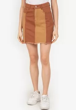 ZALORA BASICS Two Tone Raw Hem Denim Skirt