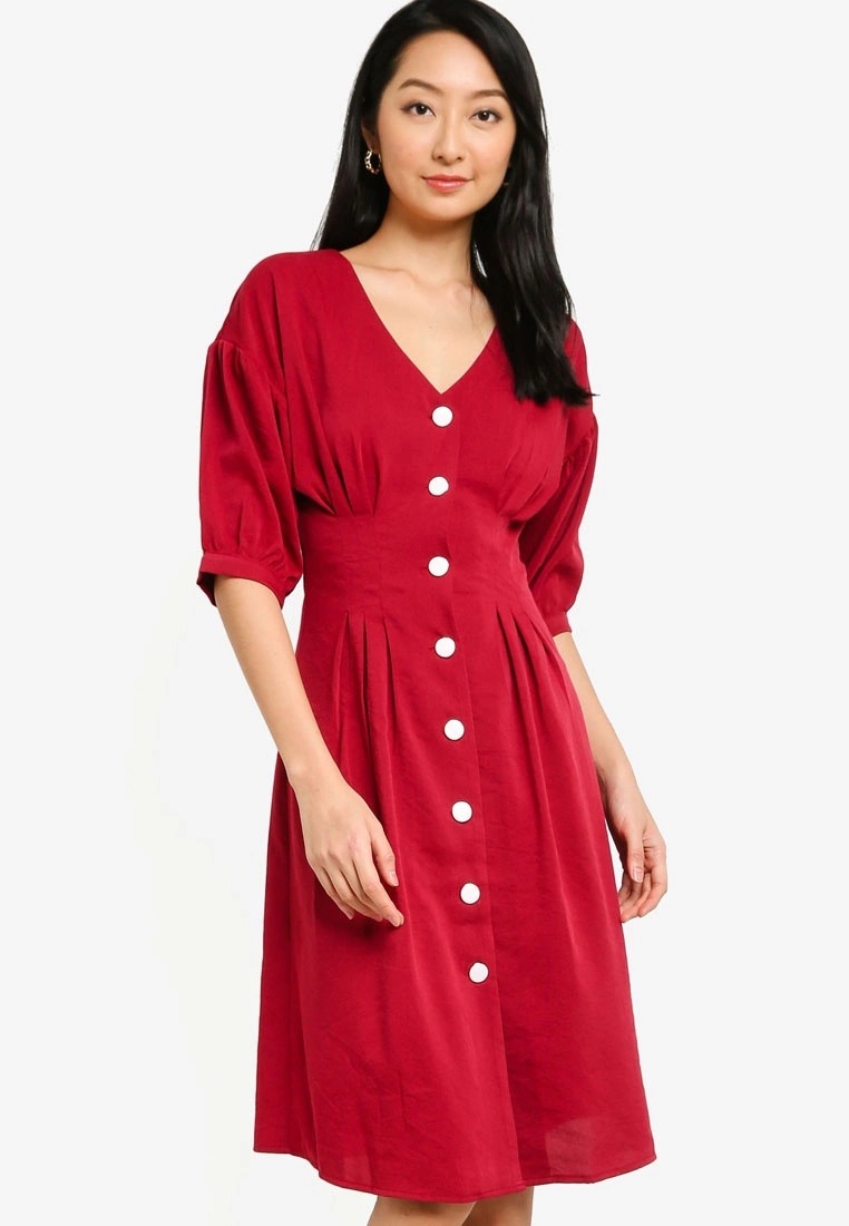 ZALORA BASICS Balloon Sleeves Midi Dress