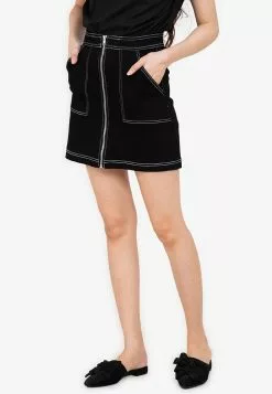 ZALORA BASICS Contrast Stitch Zip Up Denim Skirt
