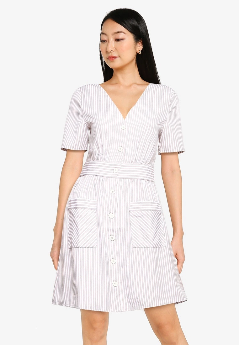 ZALORA BASICS Button Down Striped Dress