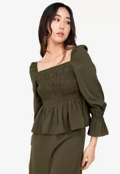 ZALORA BASICS Square Neck Puff Sleeve Top