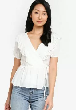 ZALORA BASICS Ruffle Detail Wrap Top