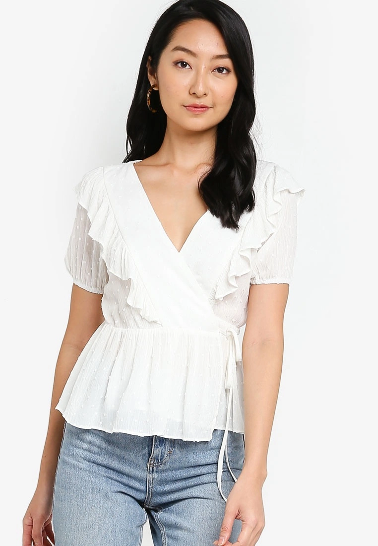 ZALORA BASICS Ruffle Detail Wrap Top