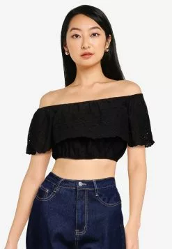 ZALORA BASICS Eyelet Frill Crop Top