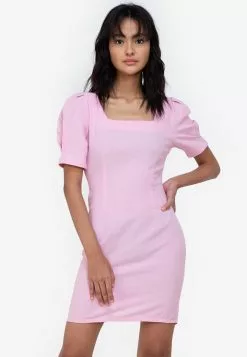 ZALORA BASICS Square Neck Puff Sleeve Mini Dress