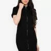 ZALORA BASICS Split Hem Zip Up Denim Dress