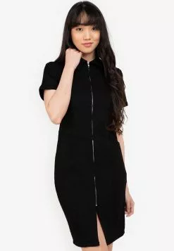 ZALORA BASICS Split Hem Zip Up Denim Dress