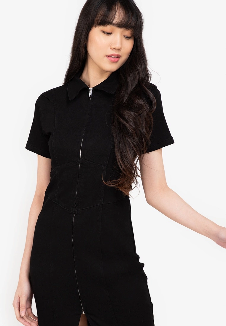 ZALORA BASICS Split Hem Zip Up Denim Dress - Billede 3