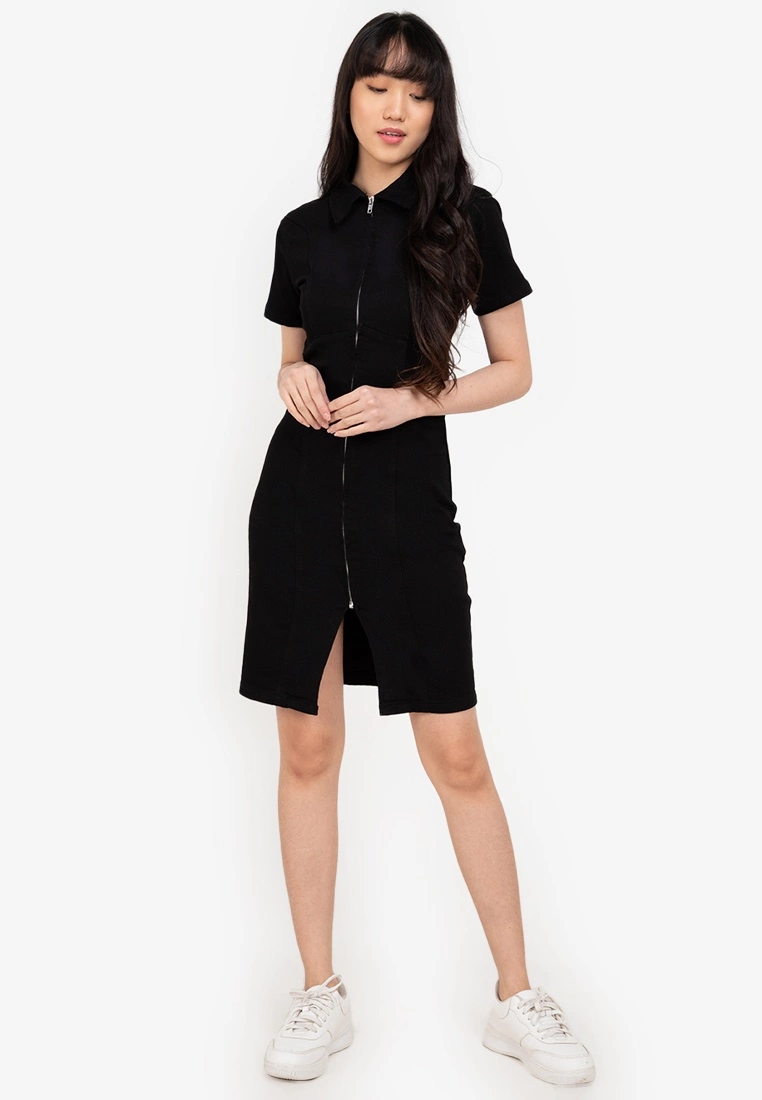 ZALORA BASICS Split Hem Zip Up Denim Dress - Billede 4