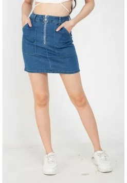 ZALORA BASICS Patch Pocket Zip Front Denim Mini Skirt