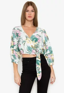 ZALORA BASICS Balloon Sleeves Wrap Top