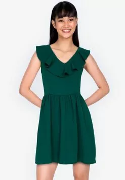 ZALORA BASICS V-Neck Ruffle Mini Dress