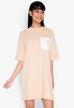 ZALORA BASICS Contrast Pocket Oversized T-shirt Dress