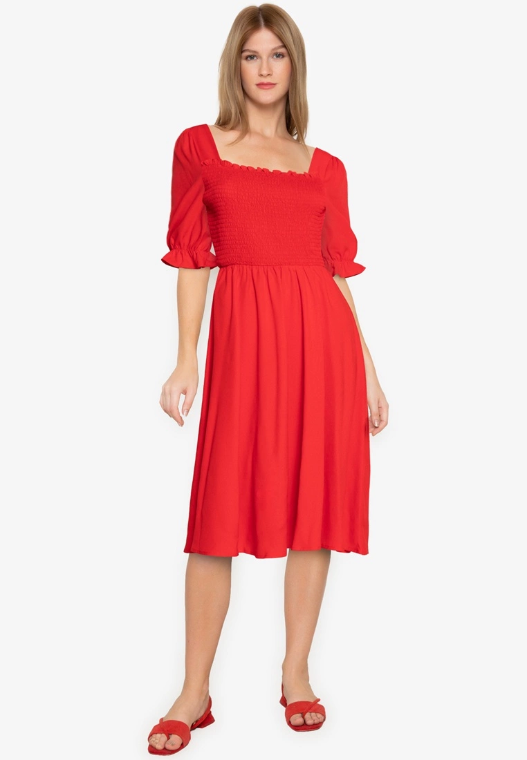 ZALORA BASICS Square Neck Midi Dress