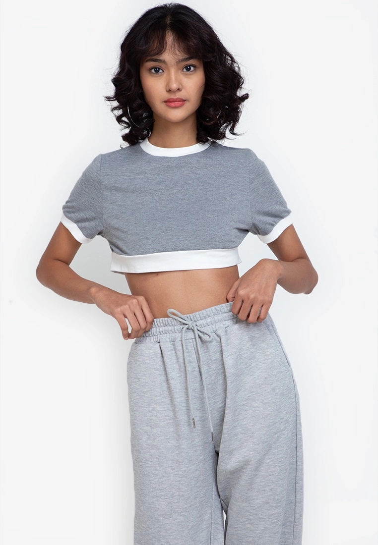 ZALORA BASICS Contrast Trim Cropped Top